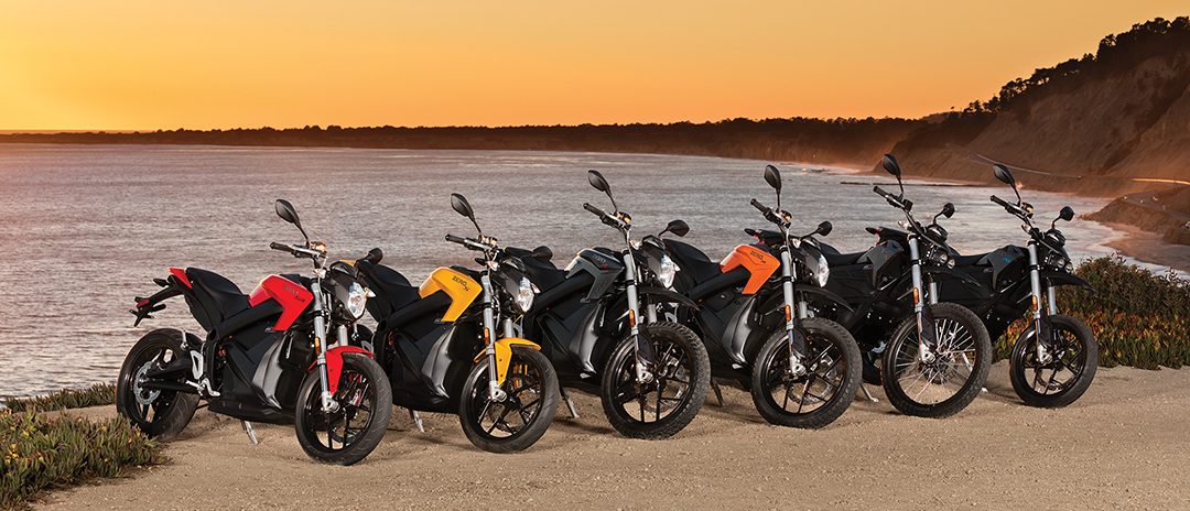 Zero Motorcycles sortiment 2017 - Zero SR, S, DSR, DS, FX och FXS. Foto: Zero Motorcycles